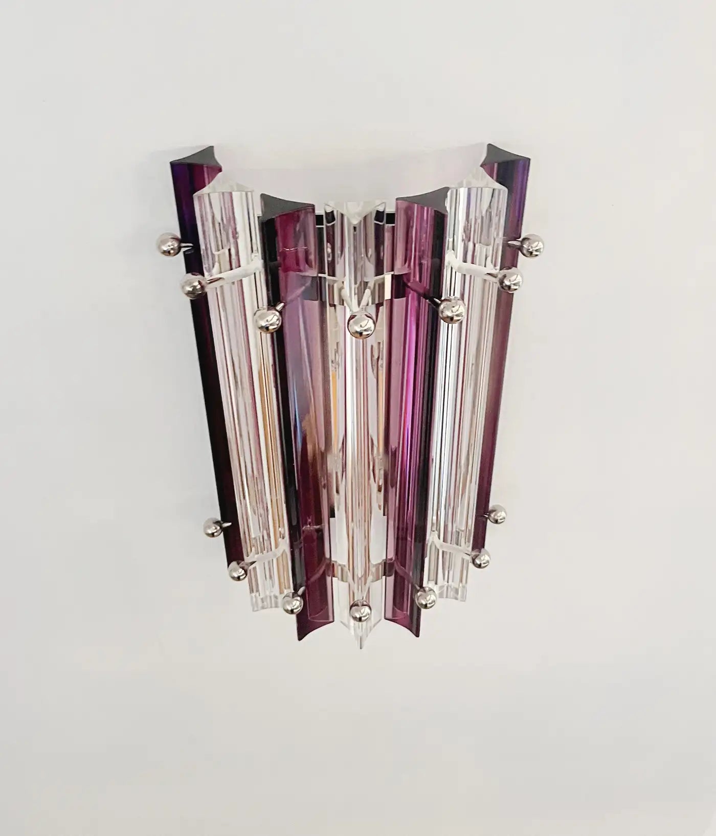 Pair of vintage Murano wall sconce – clear and amethyst triedri - Column model