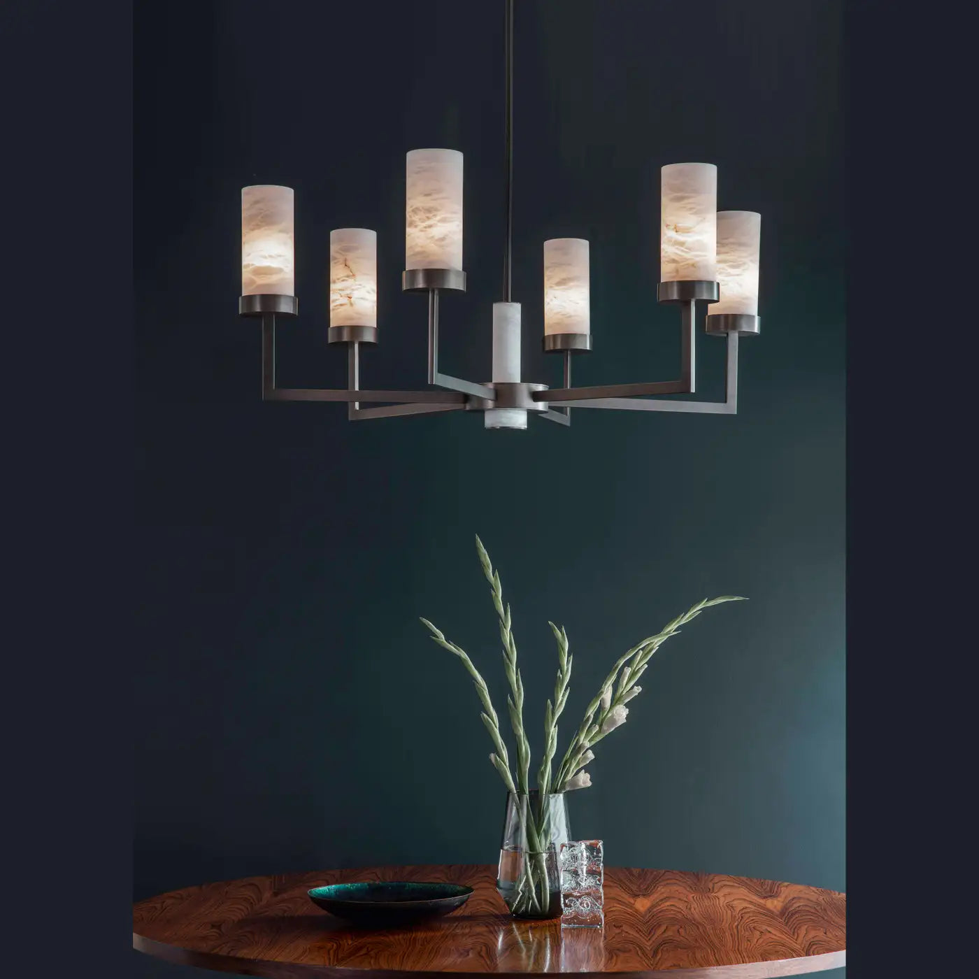 Contemporary  Alabaster 6-arm Compass Chandelier