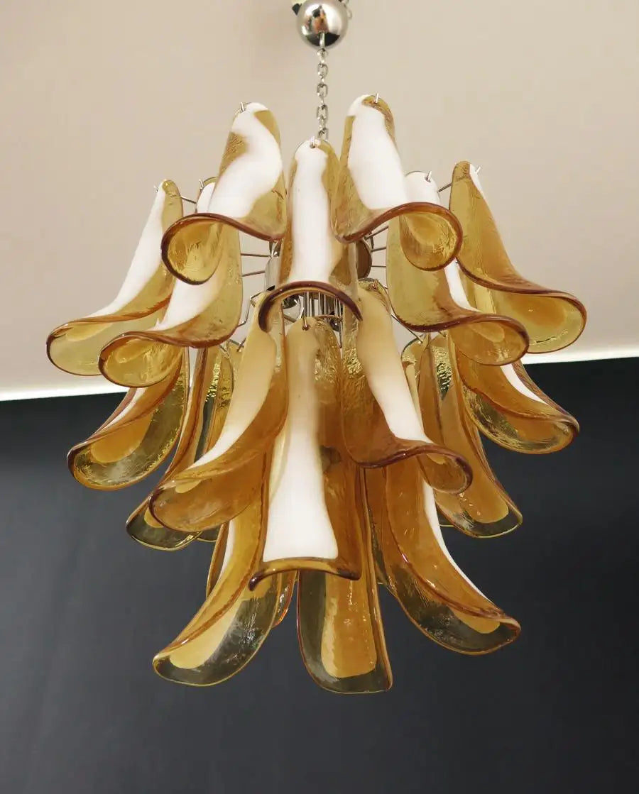 Italian vintage Murano chandelier - 26 amber glass petals