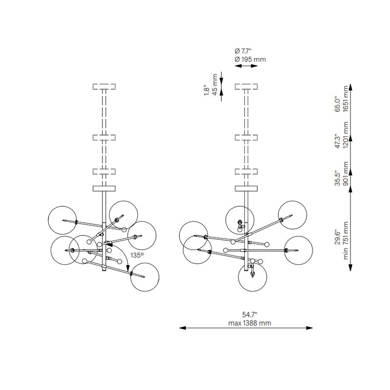 Aero Vertical Glass Globe Chandelier 6 - Light 55.63"
