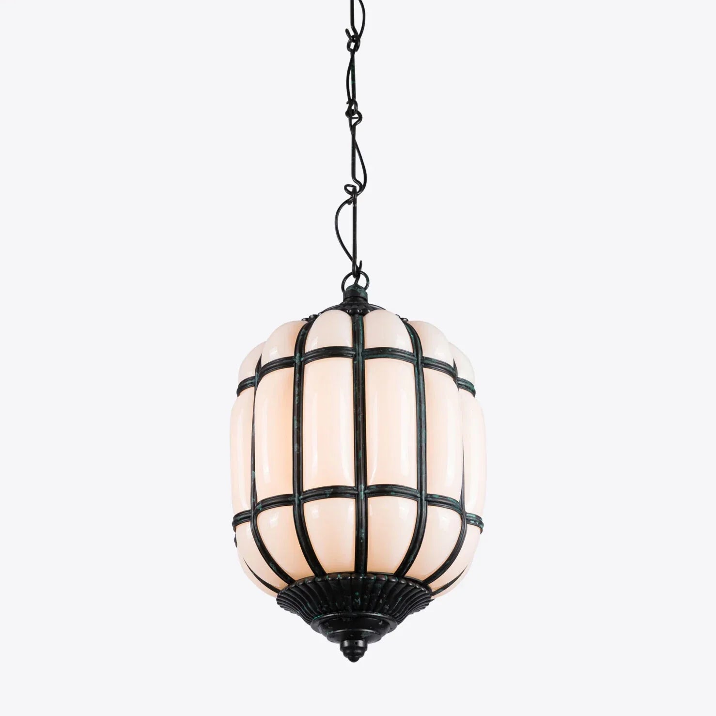 Battersea Opaline and Brass Hanging Lantern