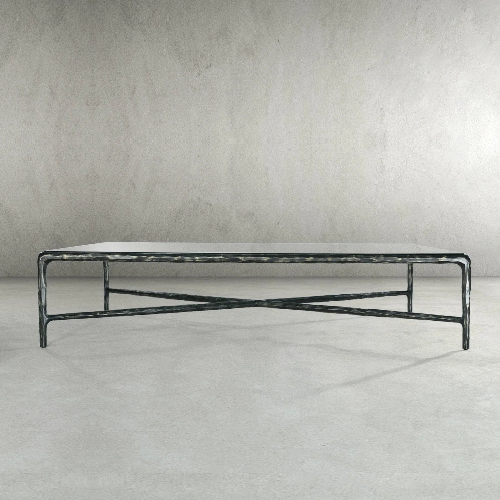 Hand-Forged Metal Rectangle Glass Coffee Table