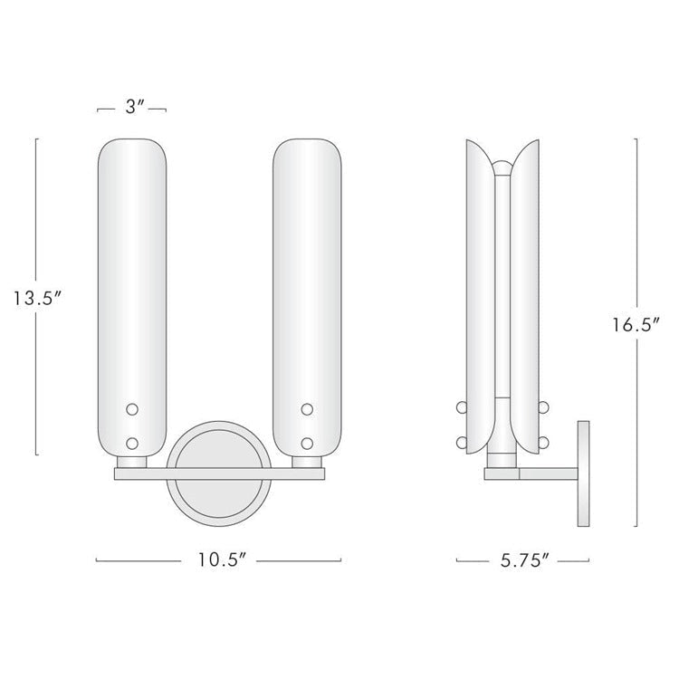 Ale White Shade 2-Head Wall Sconce 16"H