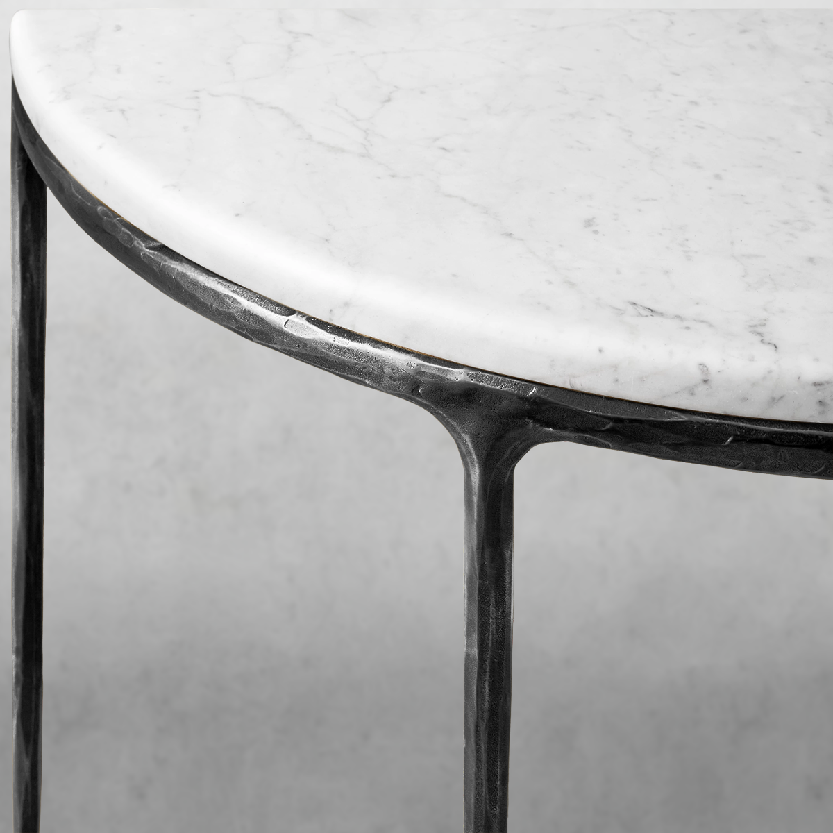 Hand-Forged Metal Semi-Circle Marble Console Table