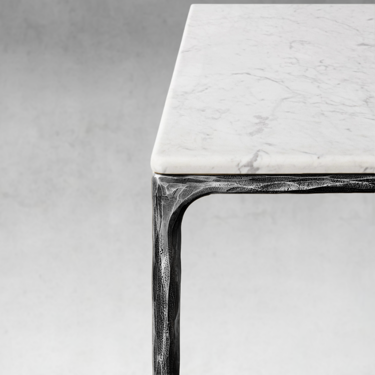 Hand-Forged Metal Marble Rectangular Dining Table