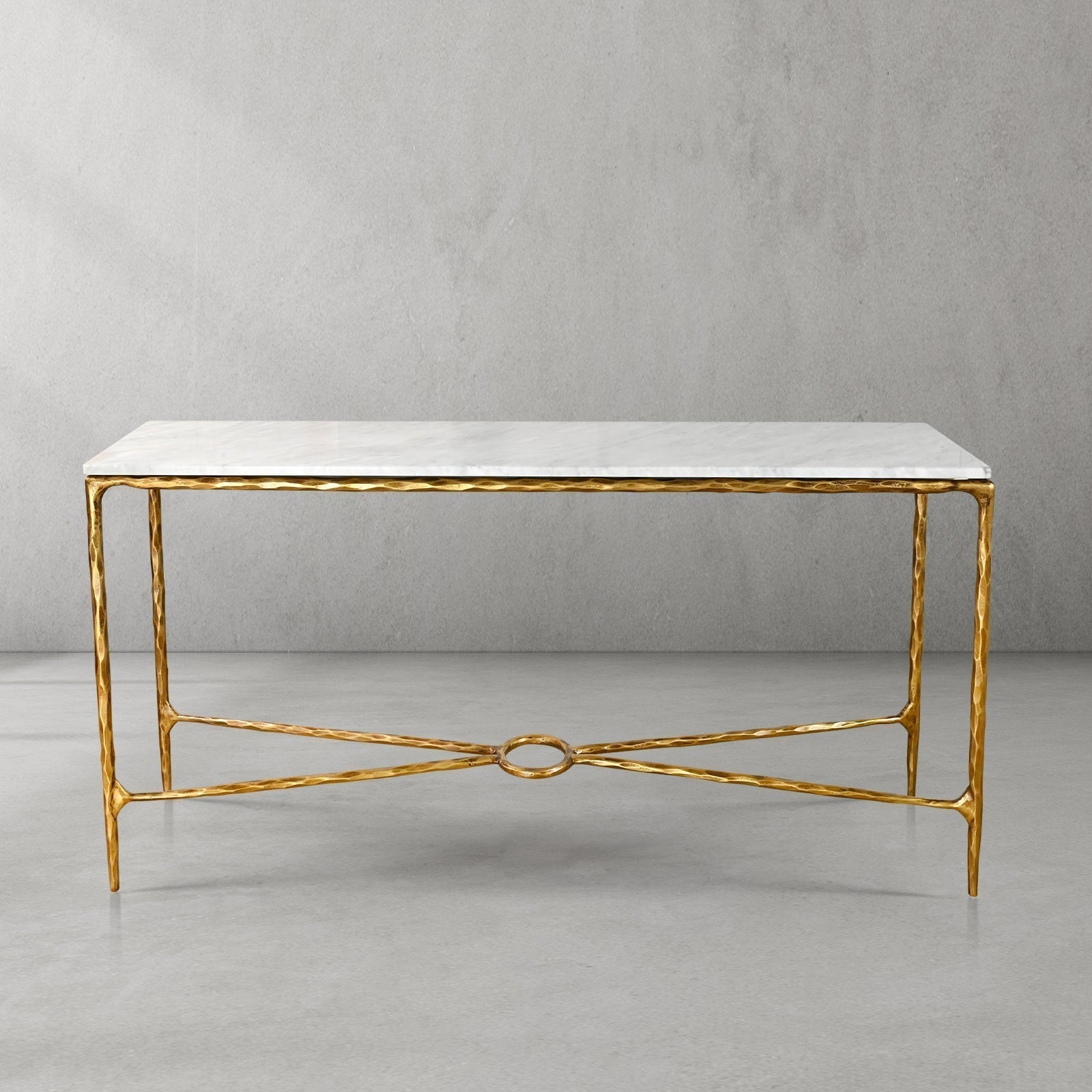 Hand-Forged Metal Rectangle Marble Console Table 60" 72"