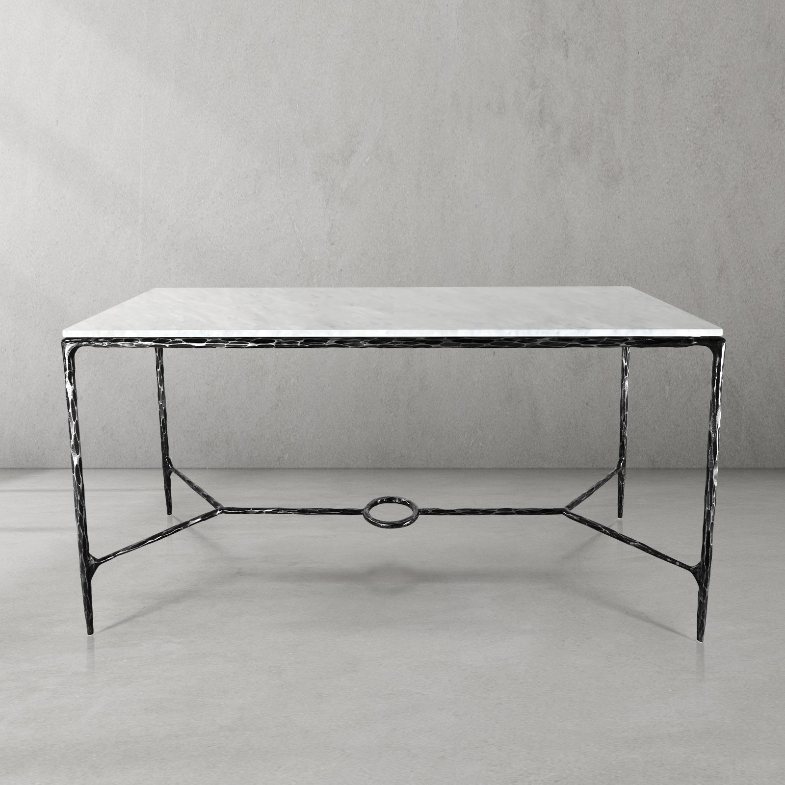 Hand-Forged Metal Rectangle Marble Desk