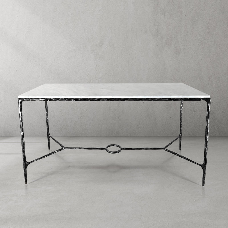 Hand-Forged Metal Rectangle Marble Desk