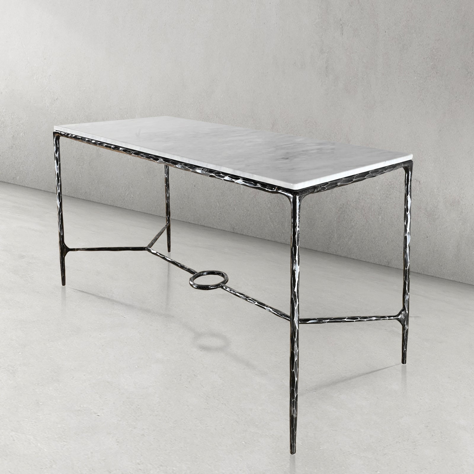 Hand-Forged Metal Rectangle Marble Desk