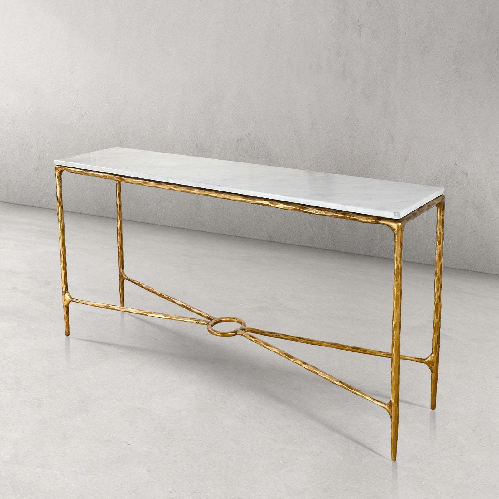 Hand-Forged Metal Rectangle Marble Console Table 60" 72"
