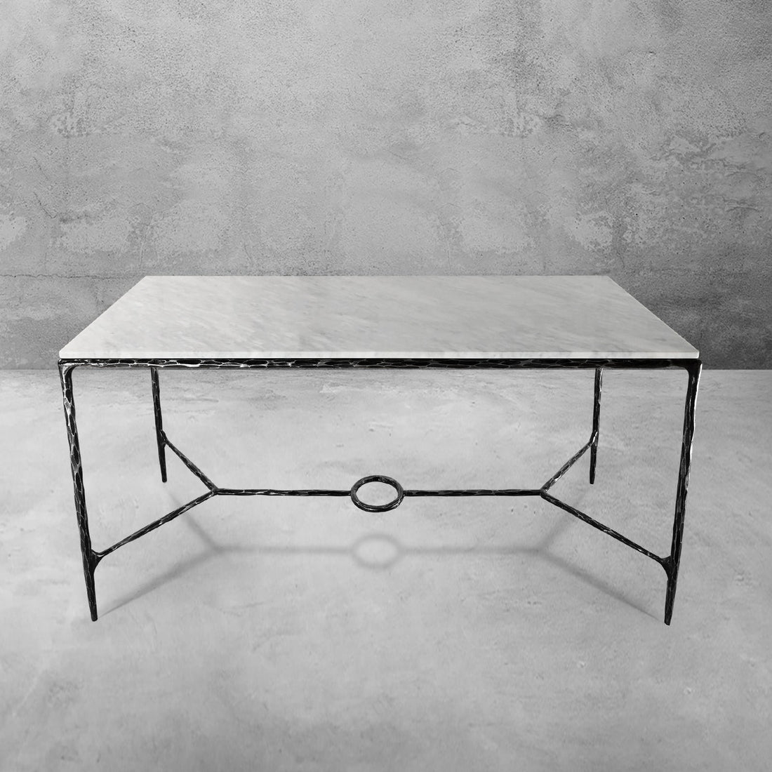 Hand-Forged Metal Rectangle Marble Desk
