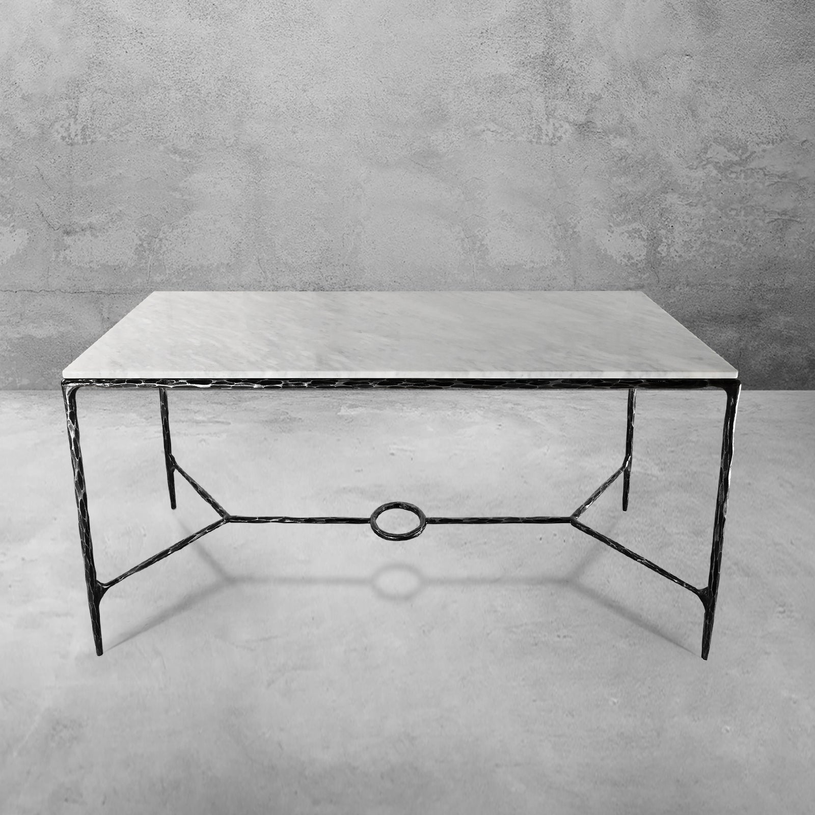 Hand-Forged Metal Rectangle Marble Desk