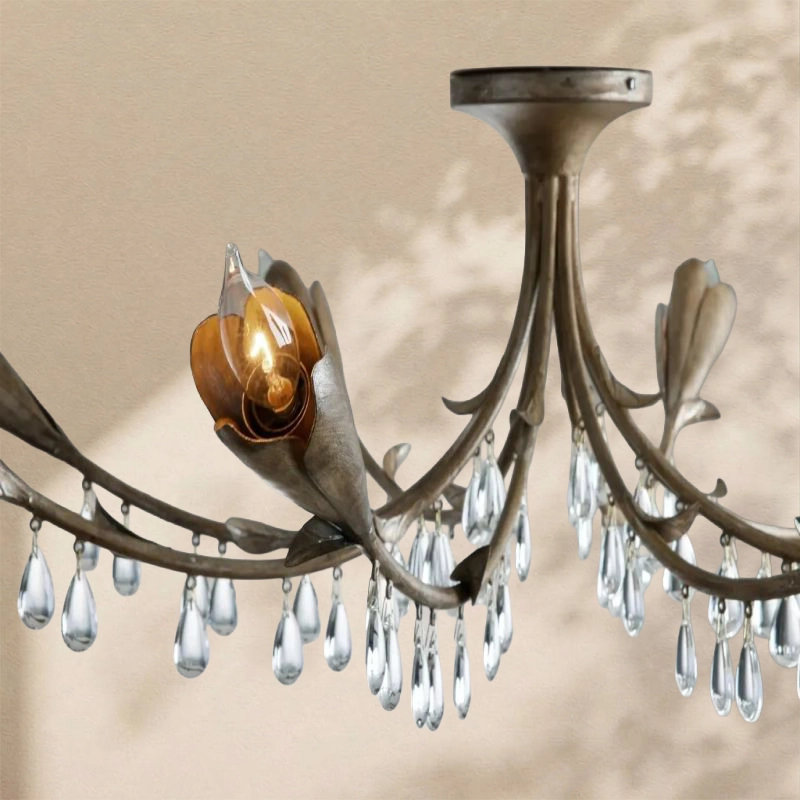 Gothic Viticcio Leaf Flushmount 8-Light - Silver