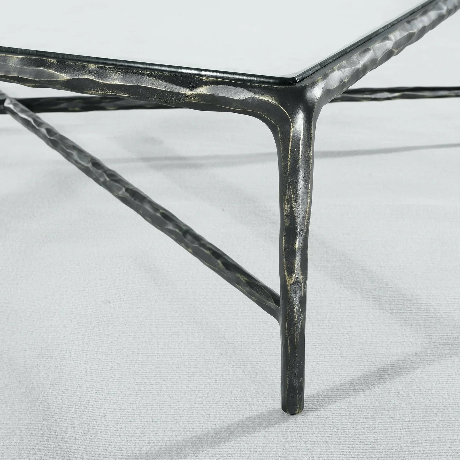 Hand-Forged Metal Rectangle Glass Coffee Table