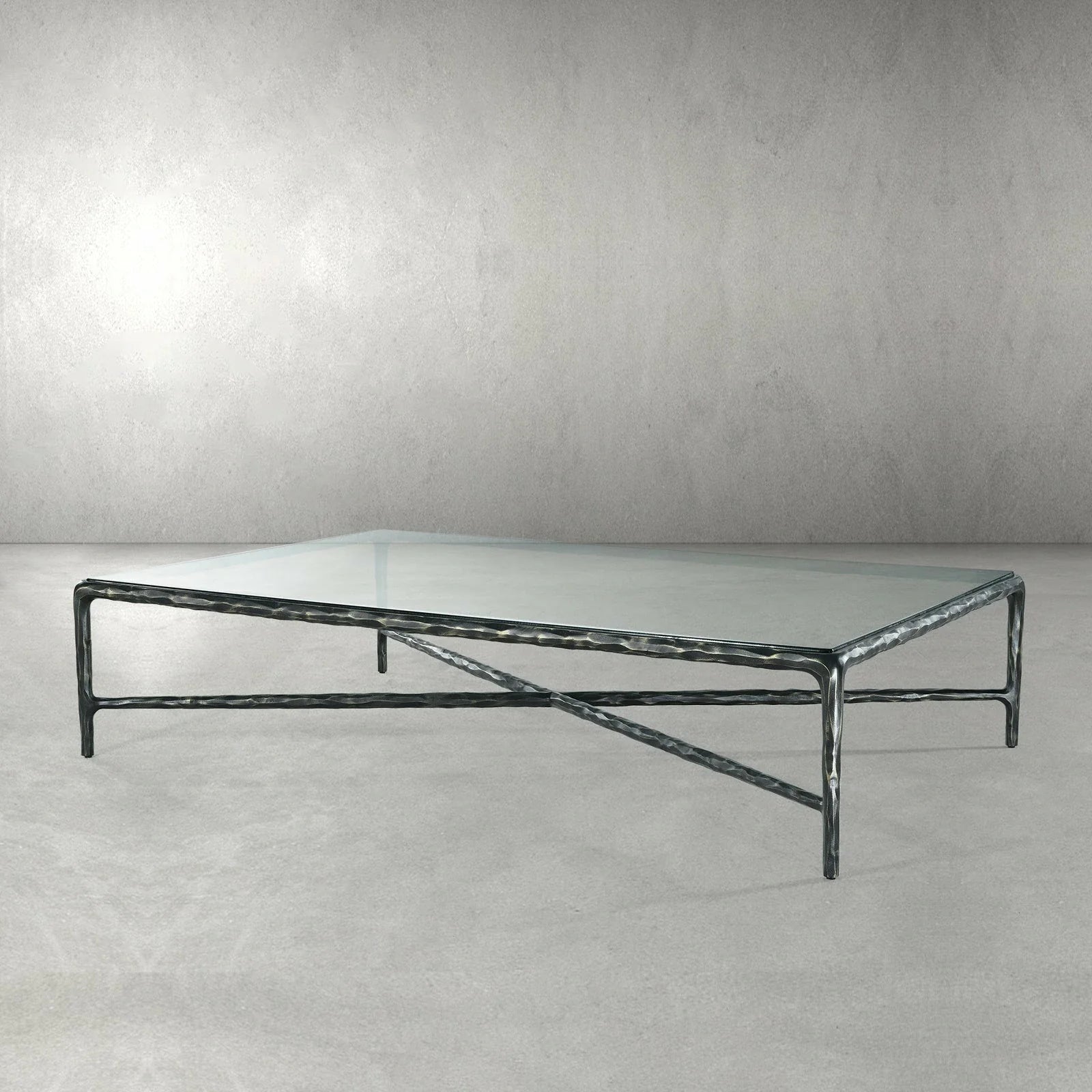 Hand-Forged Metal Rectangle Glass Coffee Table