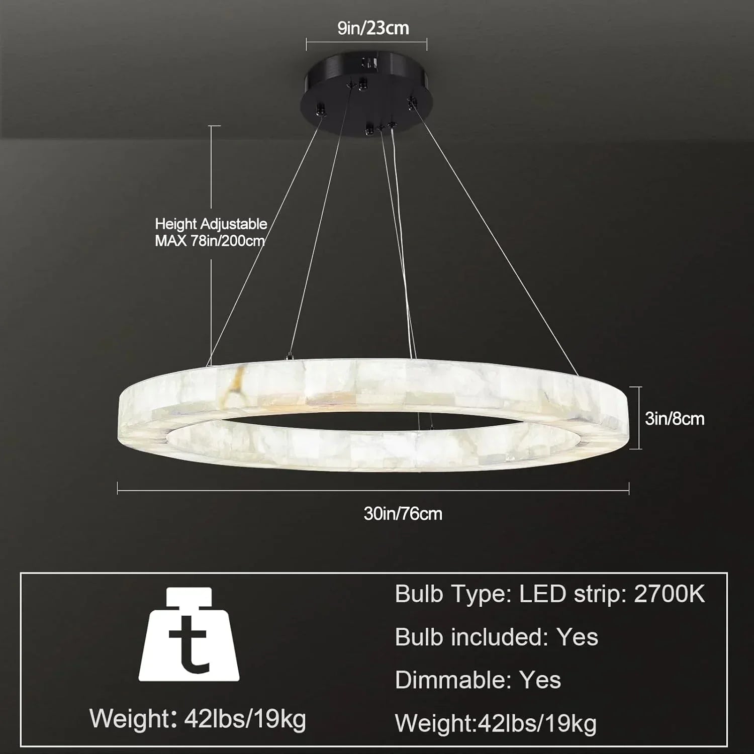 Teva Alabaster Round Chandelier 31"