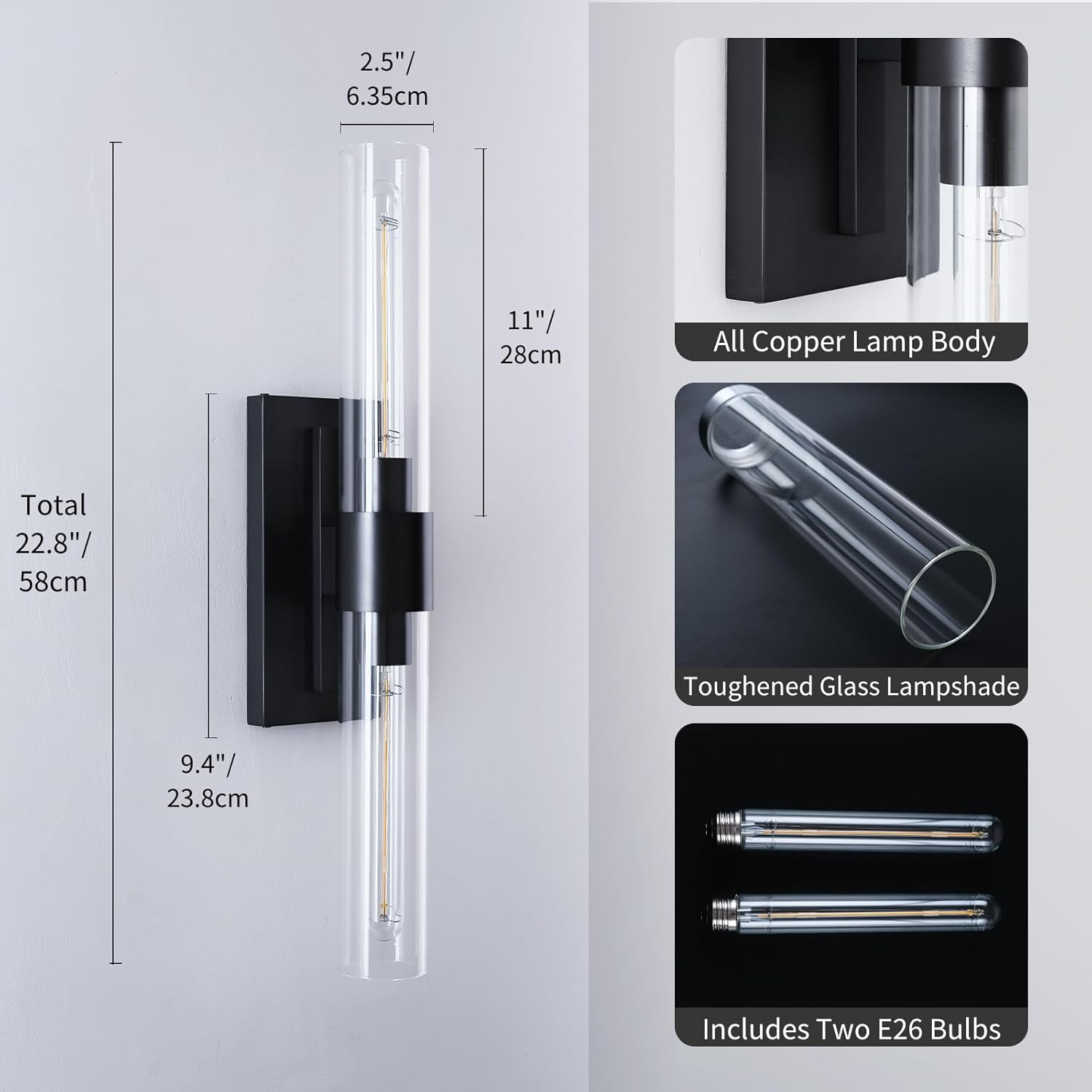 Modern Glass Wall Sconces 24.8in