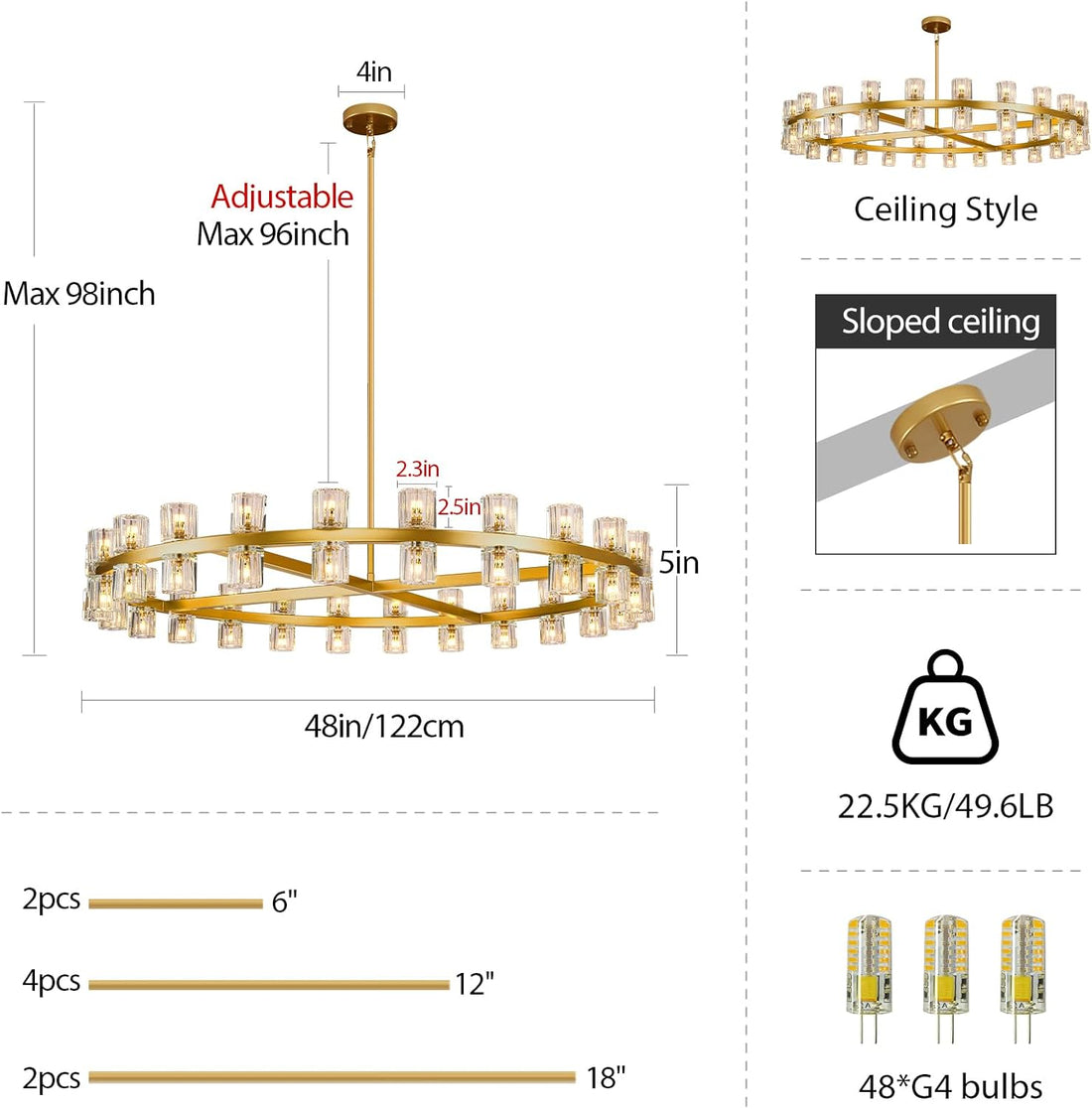 Arcachon Modern Crystal Round Chandelier 48"
