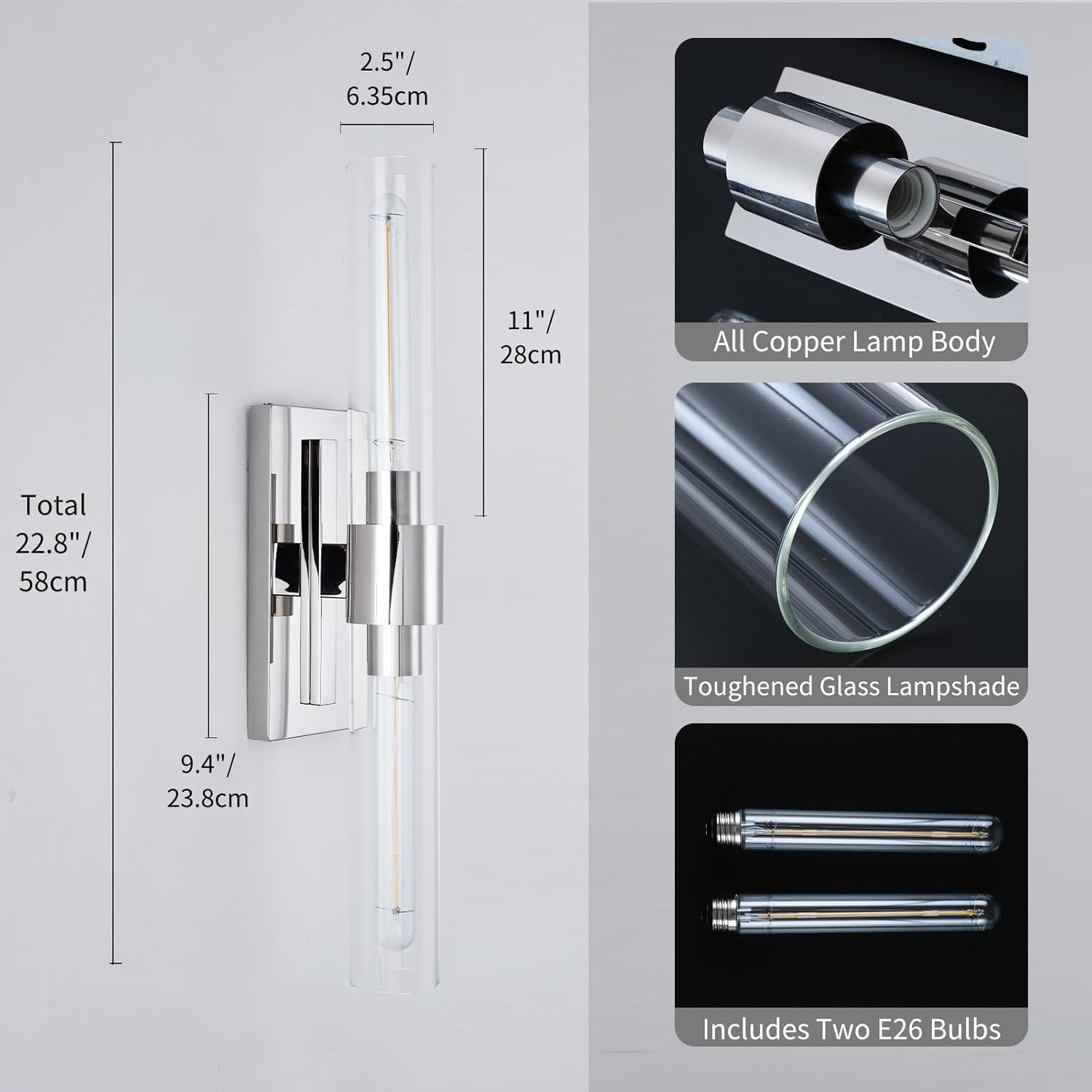 Modern Glass Wall Sconces 24.8in
