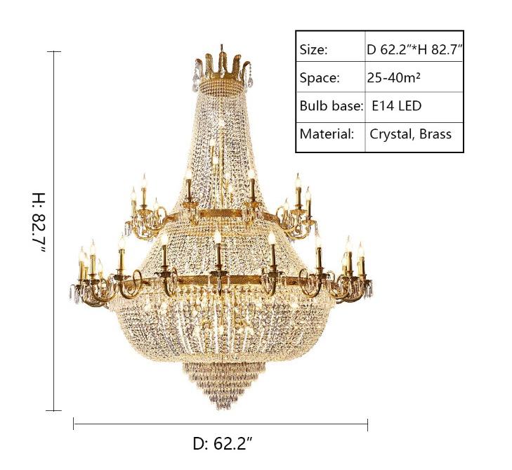 Oversized Luxury Double-layers Golden French Style Crystal Chandelier