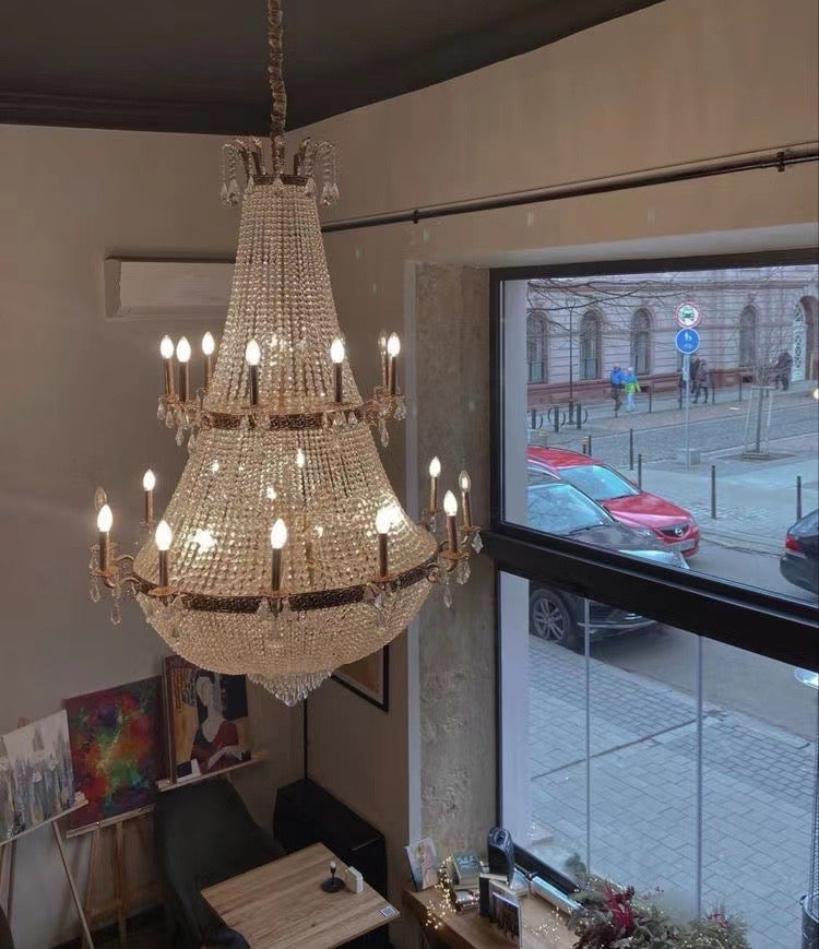 Oversized Luxury Double-layers Golden French Style Crystal Chandelier