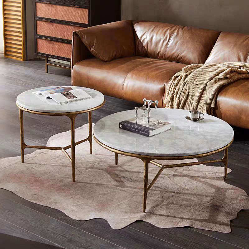 Hand-Forged Metal Marble Round Coffee Table 3 Legs 35"