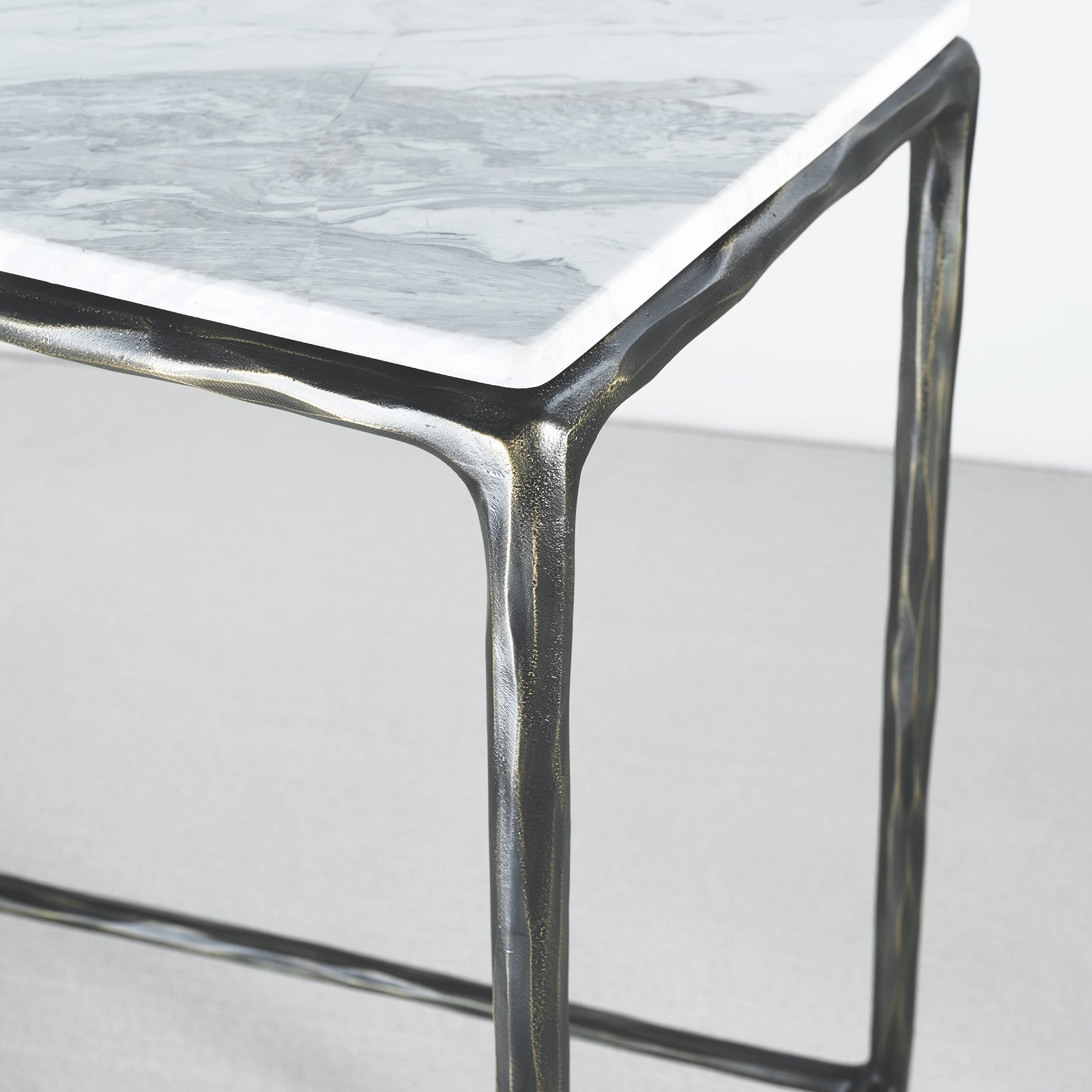 Hand-Forged Metal Rectangle Marble Console Table 60" 72"
