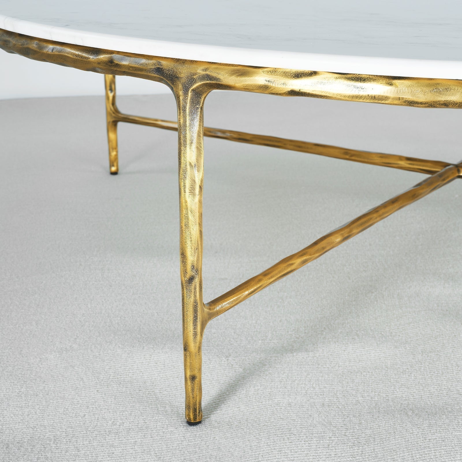 Hand-Forged Metal Marble Round Coffee Table 36" 55"