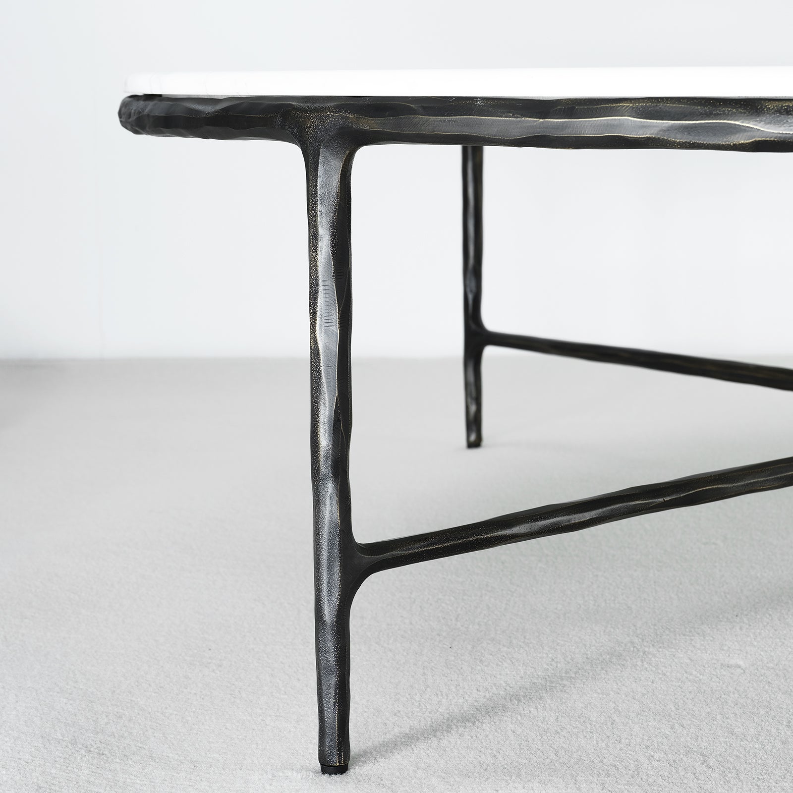 Hand-Forged Metal Marble Round Coffee Table 36" 55"