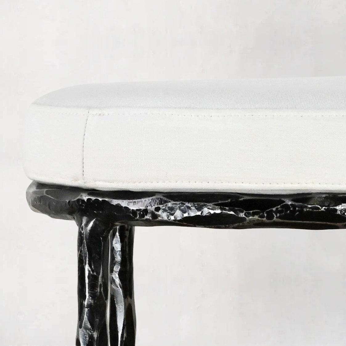 Hand-Forged Metal Backless Fabric Swivel Stool