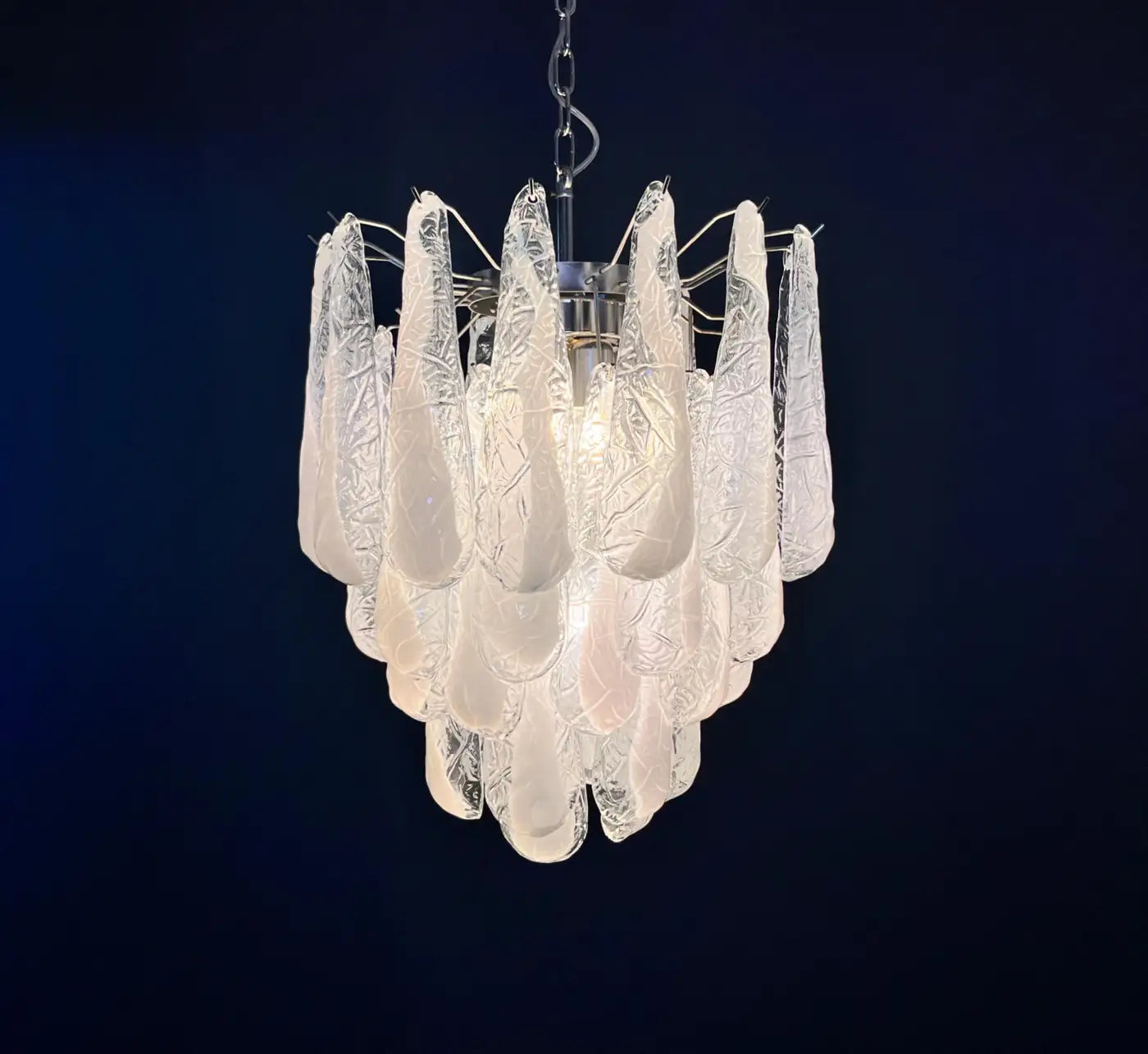 Italian Vintage Murano Chandelier 41 Glass lattimo Petals Drop