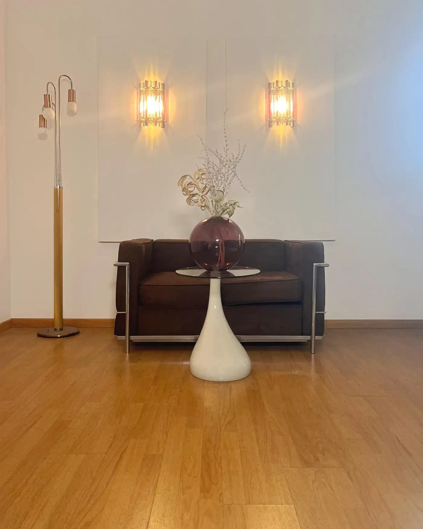 Pair of vintage Murano wall sconce – clear and amethyst triedri - Column model