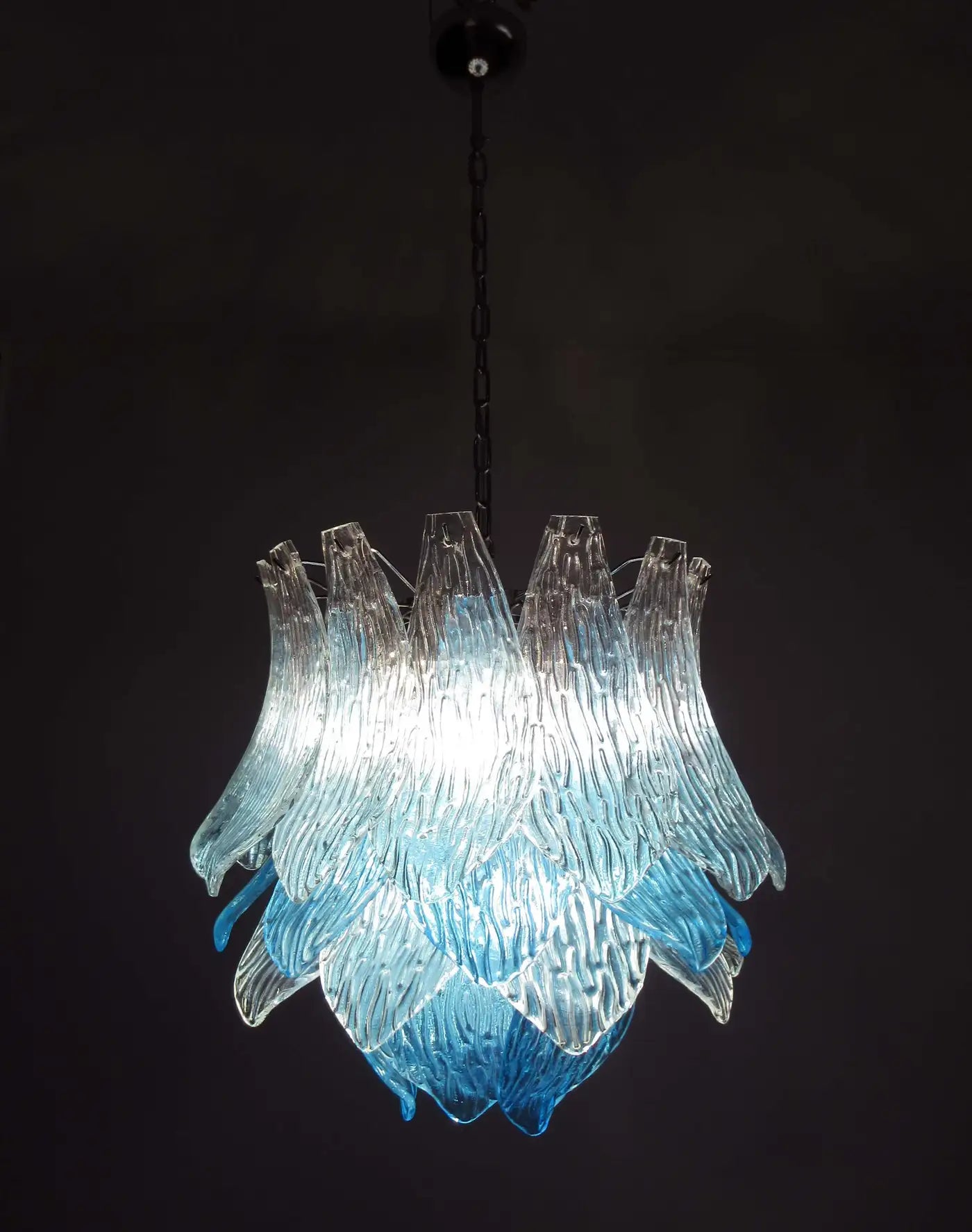 Italian vintage Murano Glass chandelier - 38 glasses - blue and trasparent