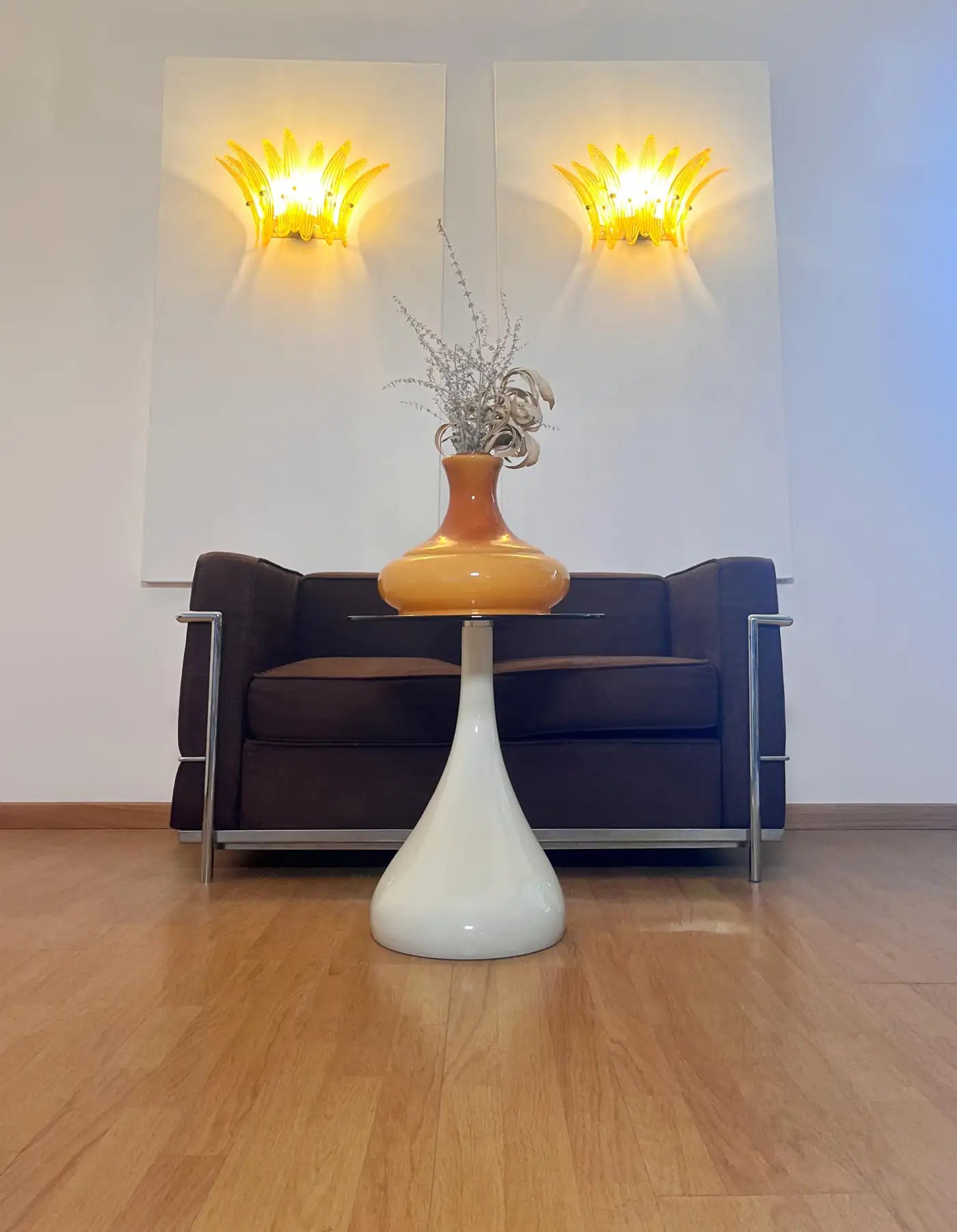 Vintage Palmette Wall Light, Amber Glasses