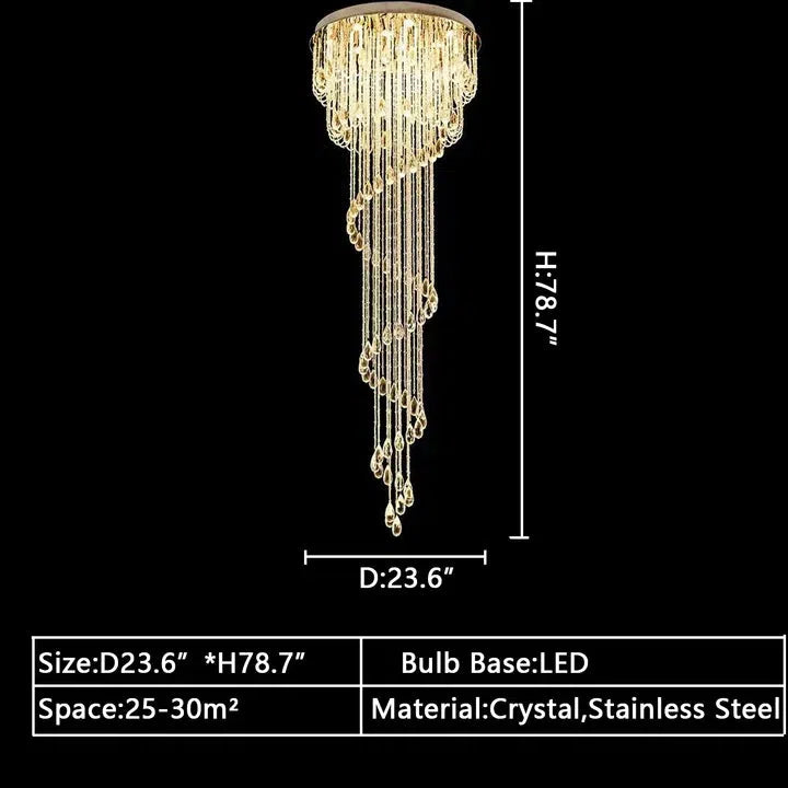 Oversized Modern Cascade Spiral Crystal Staircase Chandelier For Duplex Building