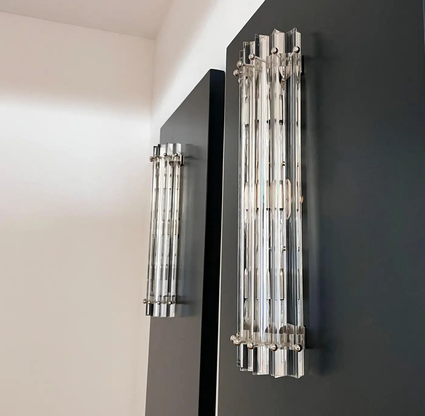 Pair of vintage Murano wall sconce – clear triedri - Column model