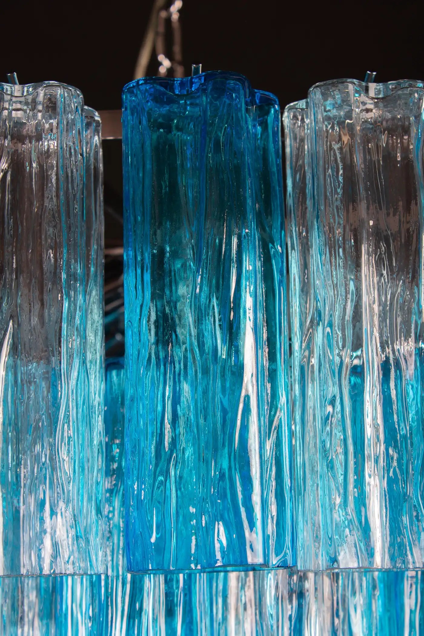 Turquoise and Clear Murano Glass Tronchi Chandelier Ceiling Light