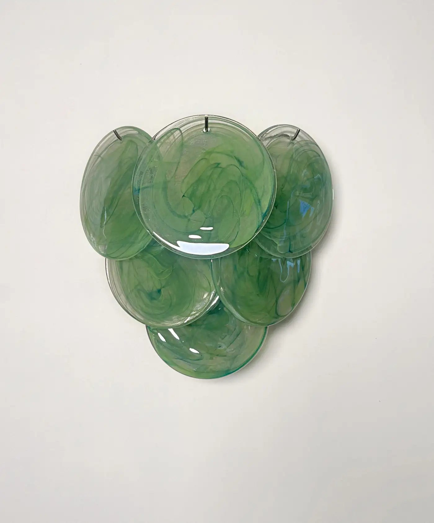 Pair of glass wall sconces - 6 alabaster green disks