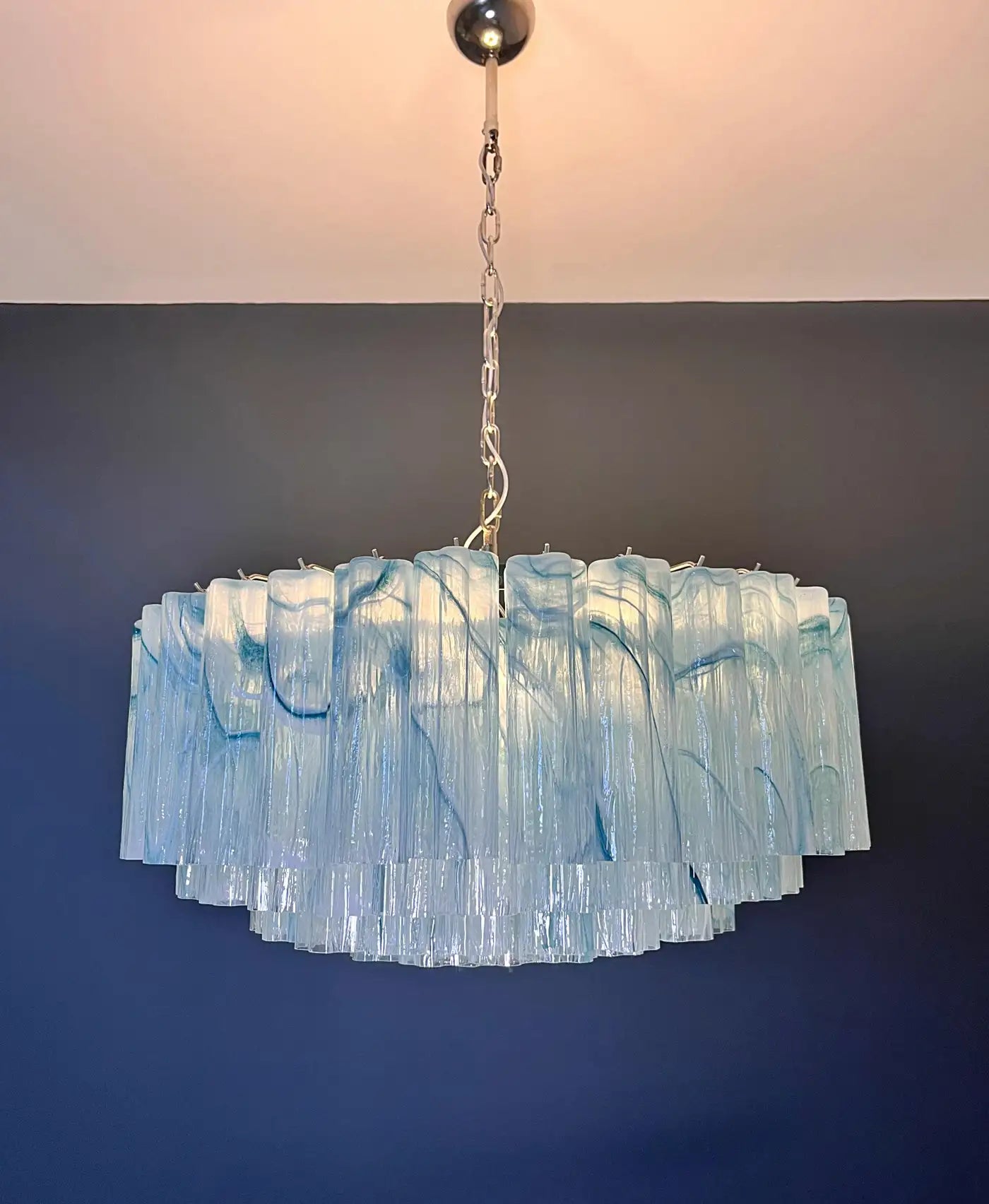 Large Murano glass Chandelier -101 blue alabaster glass tube