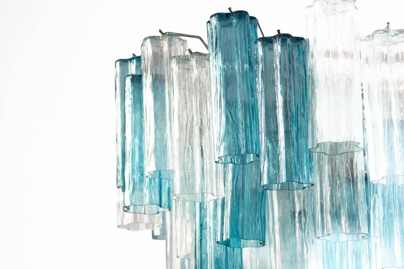 Midcentury Blue and Clear Murano Glass Tronchi Chandelier