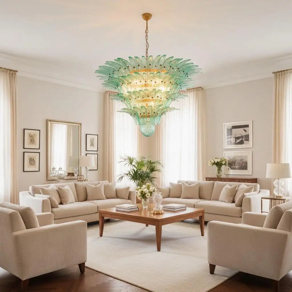 Palmette Ceiling Light - four levels, 160 turquoise glasses