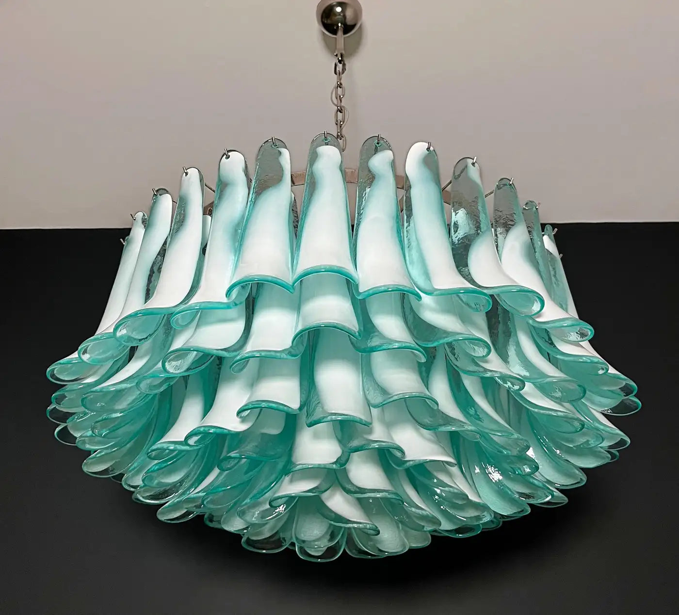 Large Murano glass Chandelier -101 turquoise lattimo glass petal