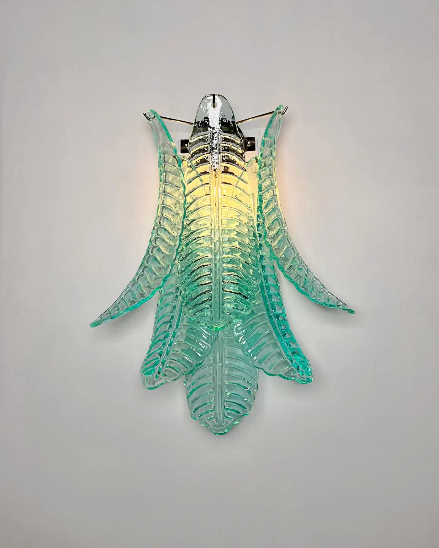 Pair of vintage Murano turquoise Felci Glass wall sconces