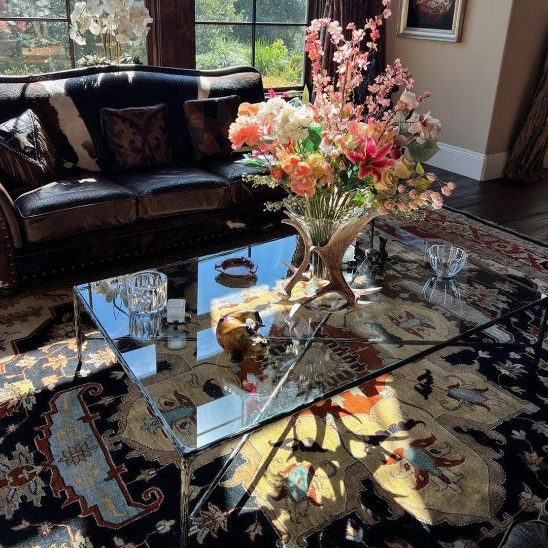 Hand-Forged Metal Rectangle Glass Coffee Table 1
