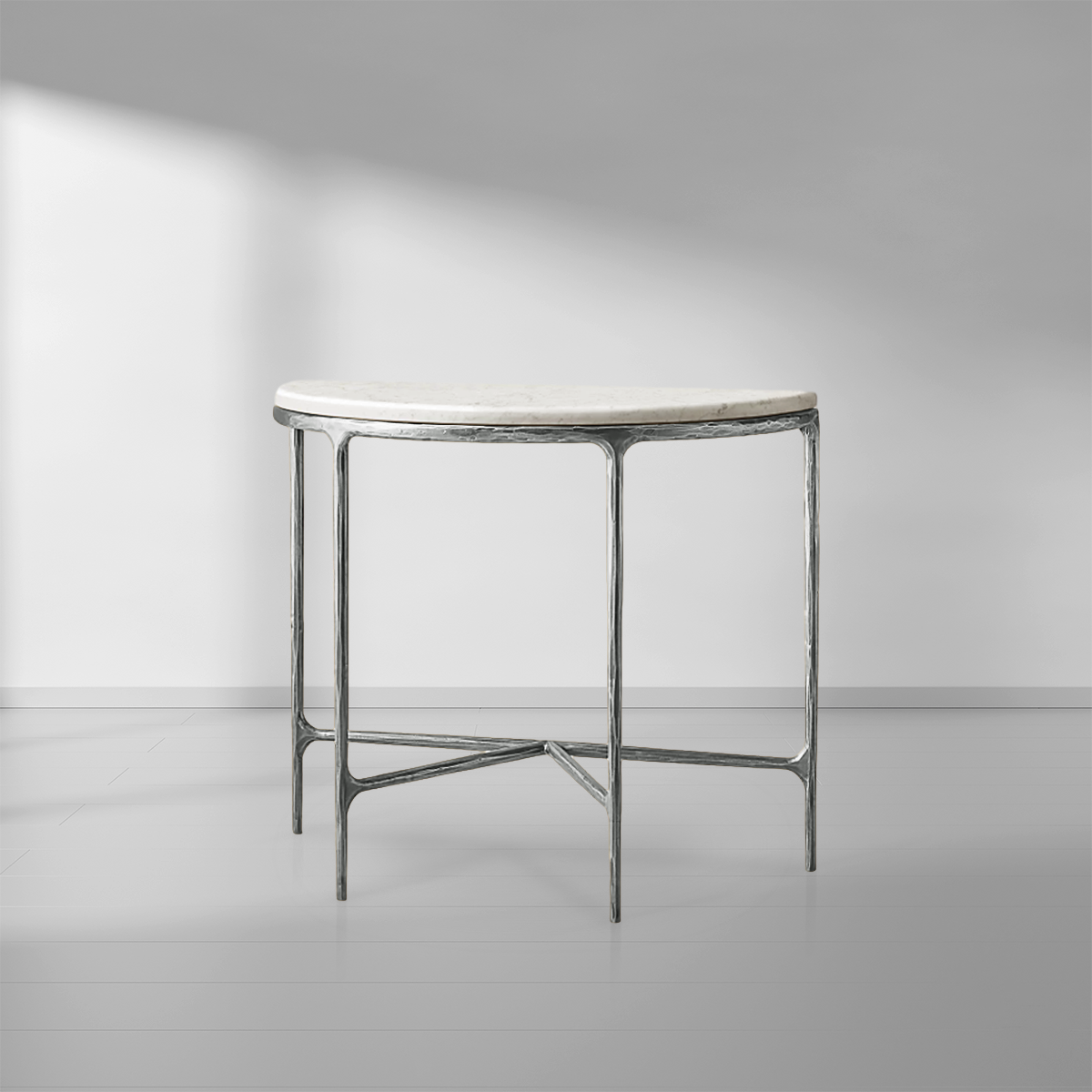 Hand-Forged Metal Semi-Circle Marble Console Table