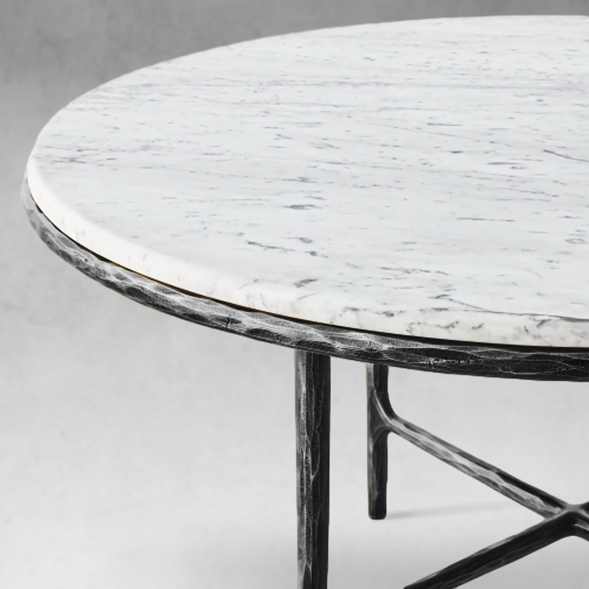 Hand-Forged Metal Marble Round Dining Table