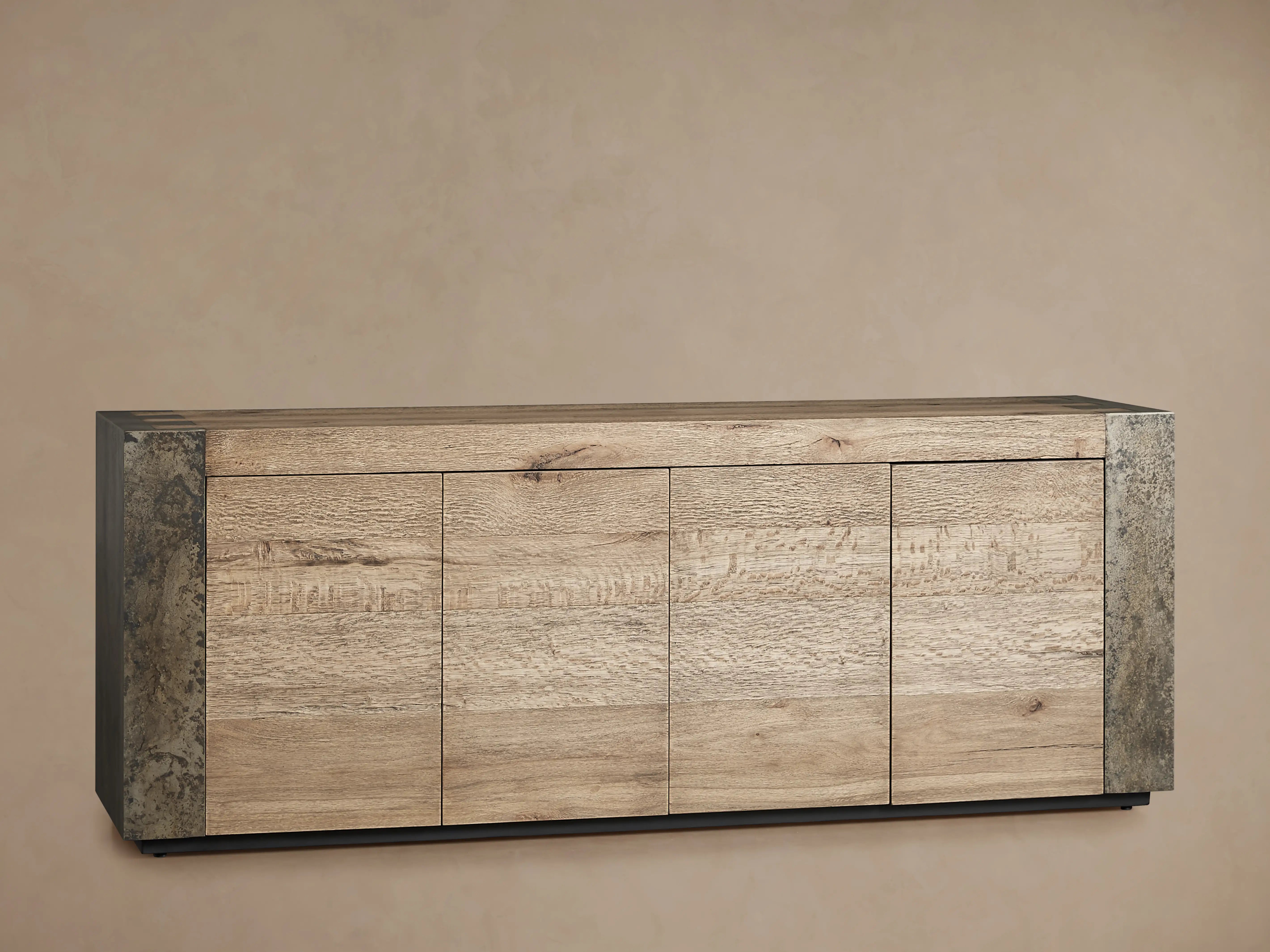 Tellurian Media Console Oak with Oxidized Steel Rustic Living Furniture