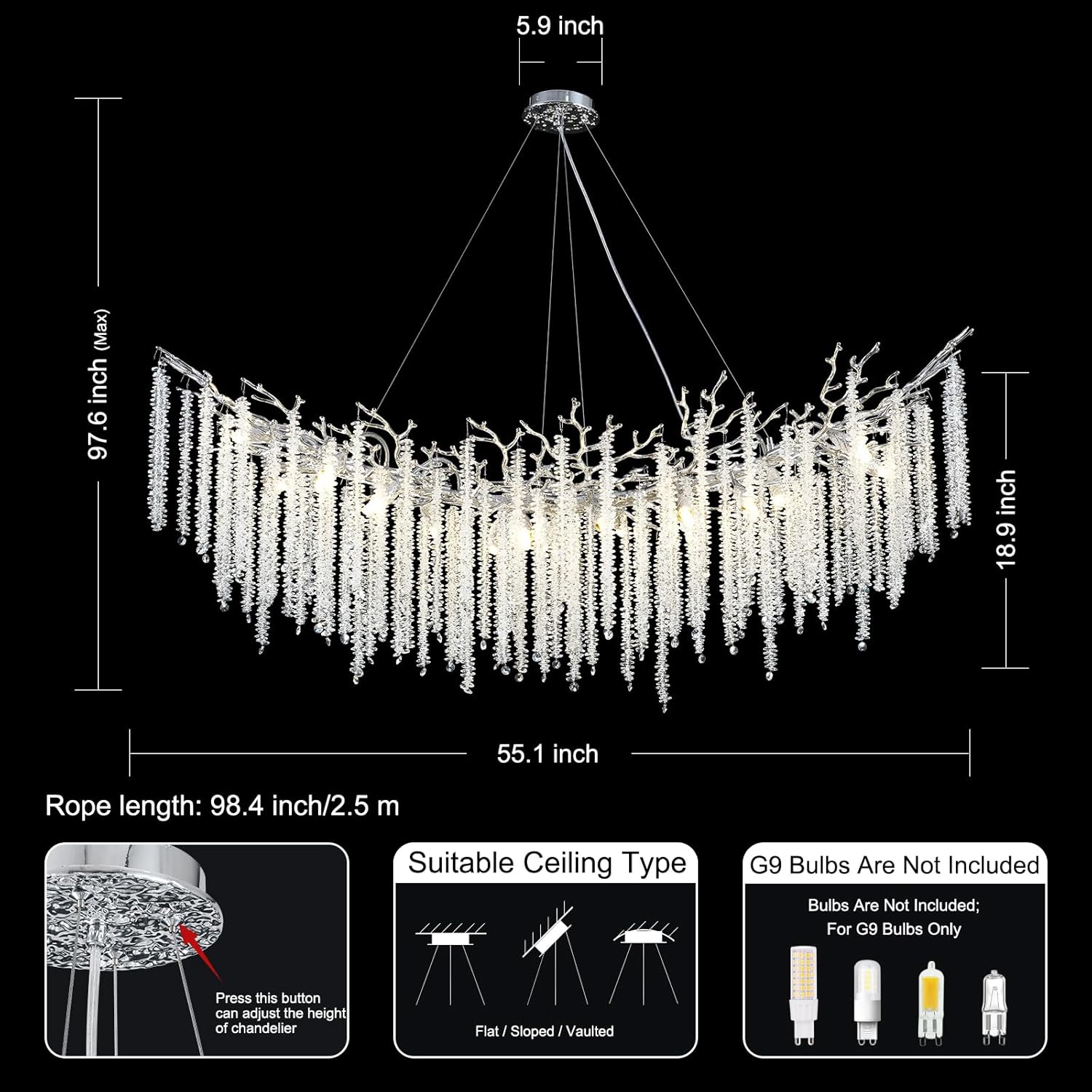 Round Silver Tree Branches Chandeliers L55" - Fast Delivery-1-Luxehomezone