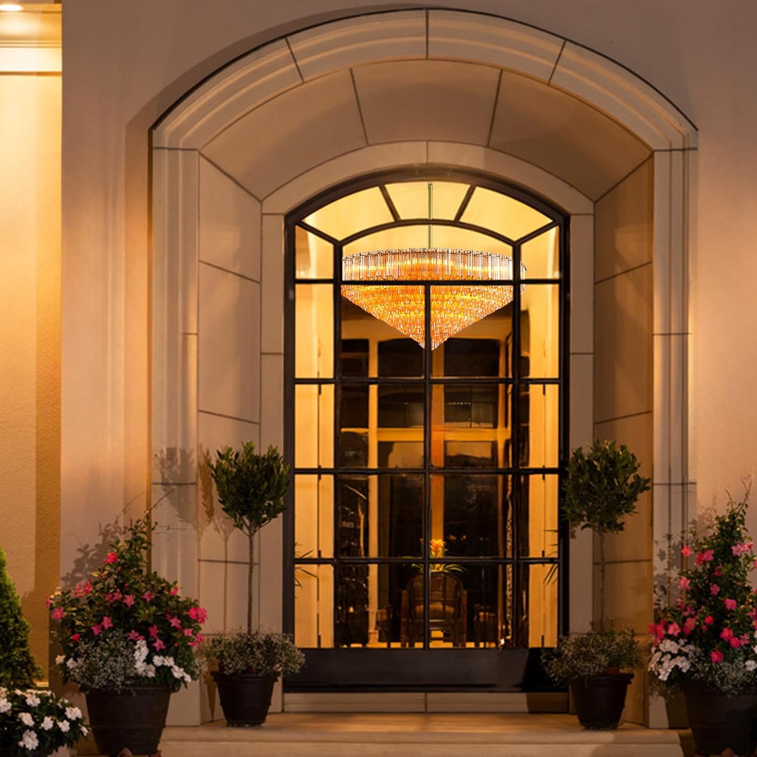 MDEGLYO Modern Amber and Clear Glass Chandelier