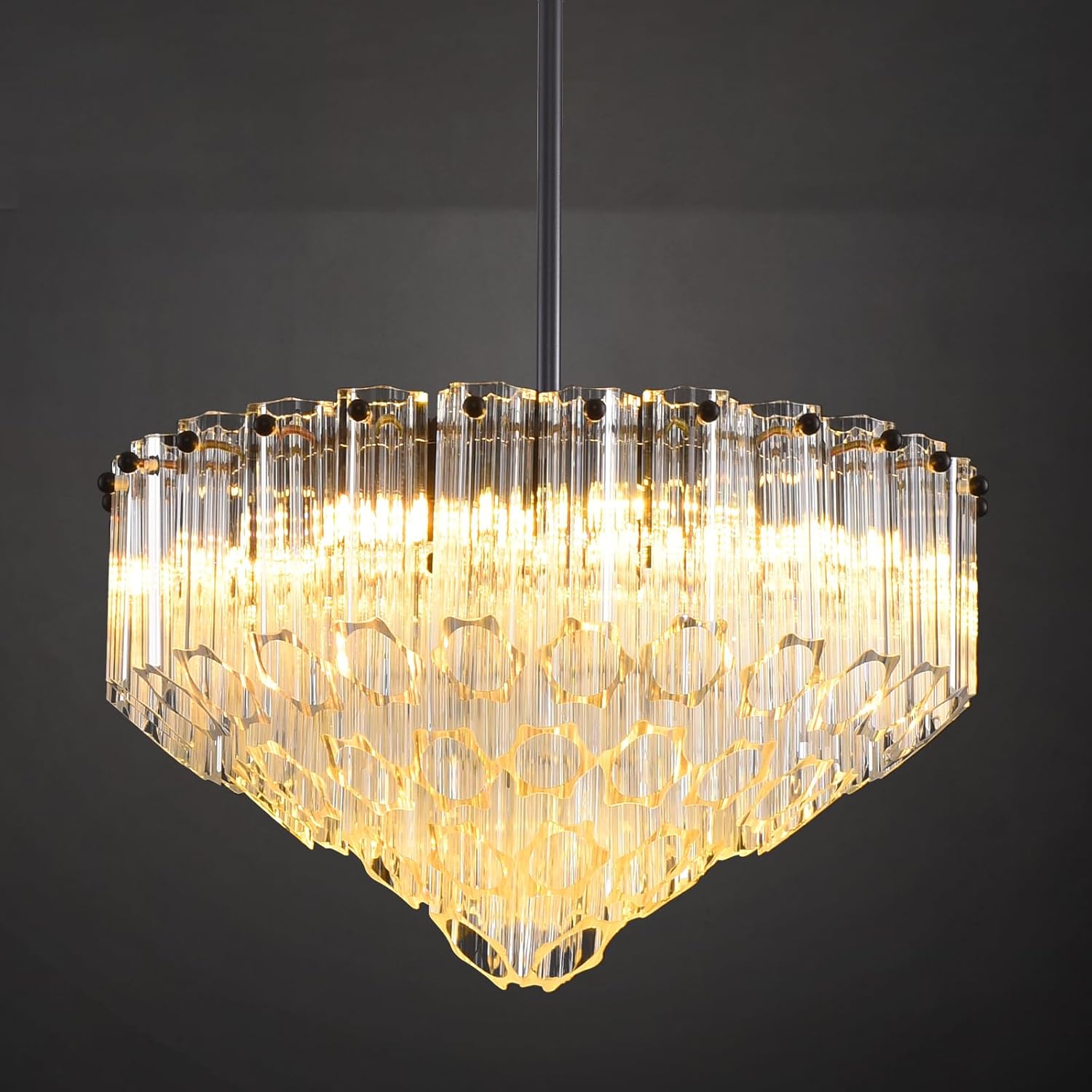 MDEGLYO Modern Amber and Clear Glass Chandelier